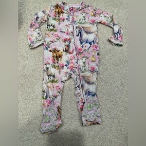 Pink and Green Floral Footies One Piece